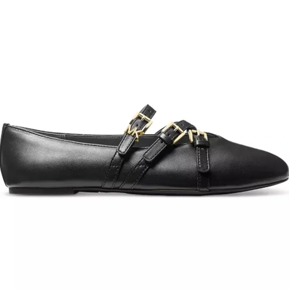 Michael Kors Indy Flex Leather Ballet Flats - Black Mary Jane Style NIBox Size 5 - Picture 2 of 10